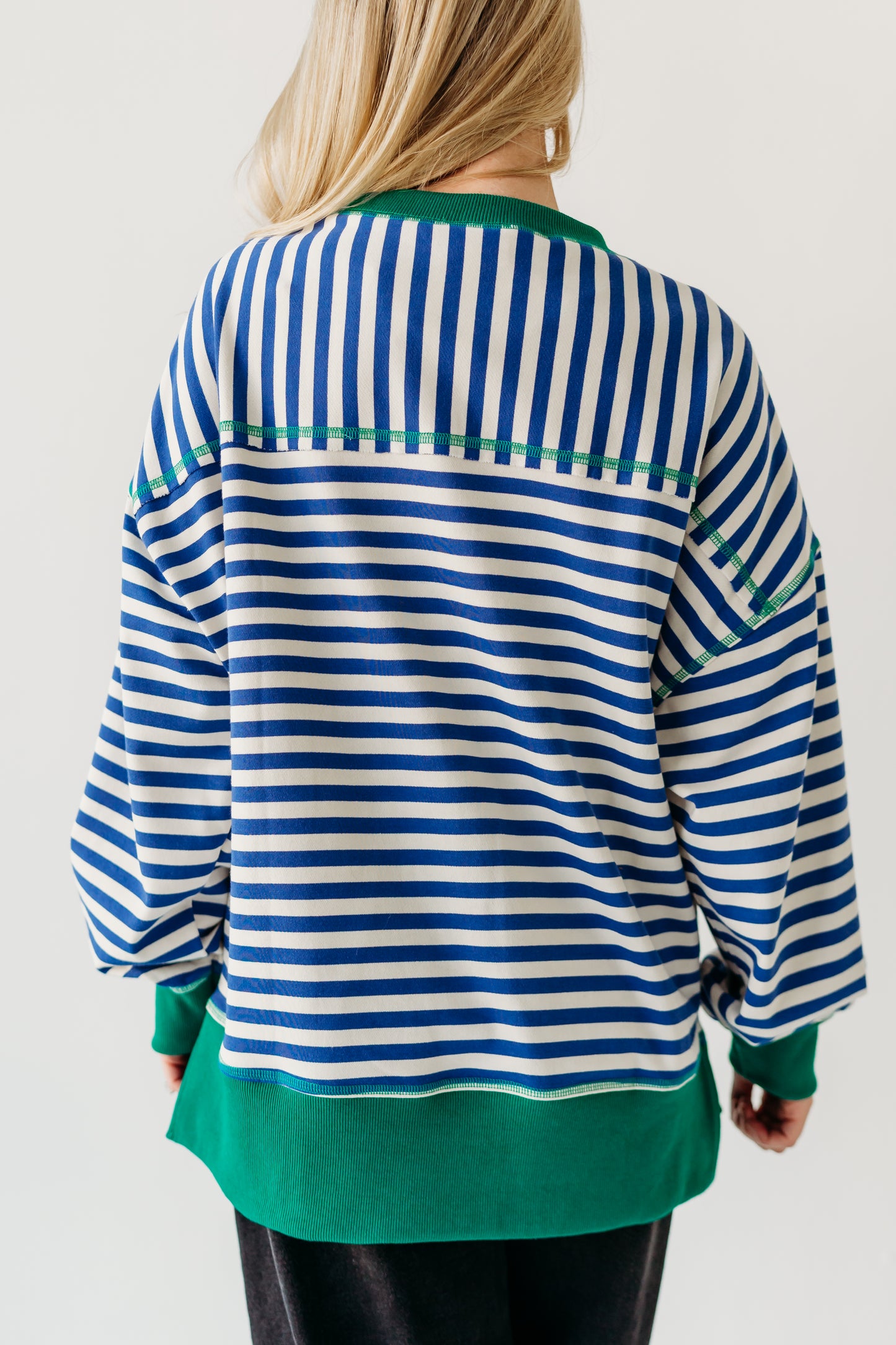 THE HAIDEN OVERSIZED STRIPED CREW IN BLUE