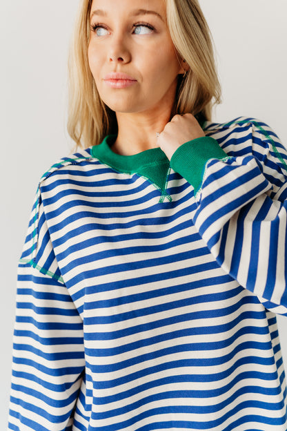 THE HAIDEN OVERSIZED STRIPED CREW IN BLUE