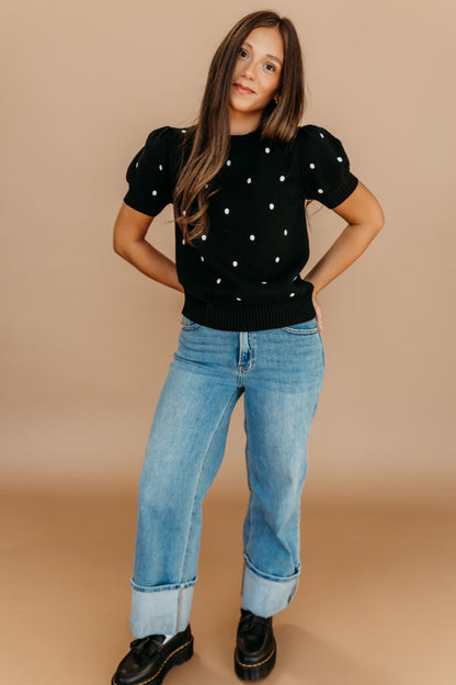 THE PEYTON POLKA DOT SWEATER IN BLACK
