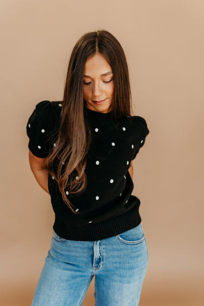 THE PEYTON POLKA DOT SWEATER IN BLACK