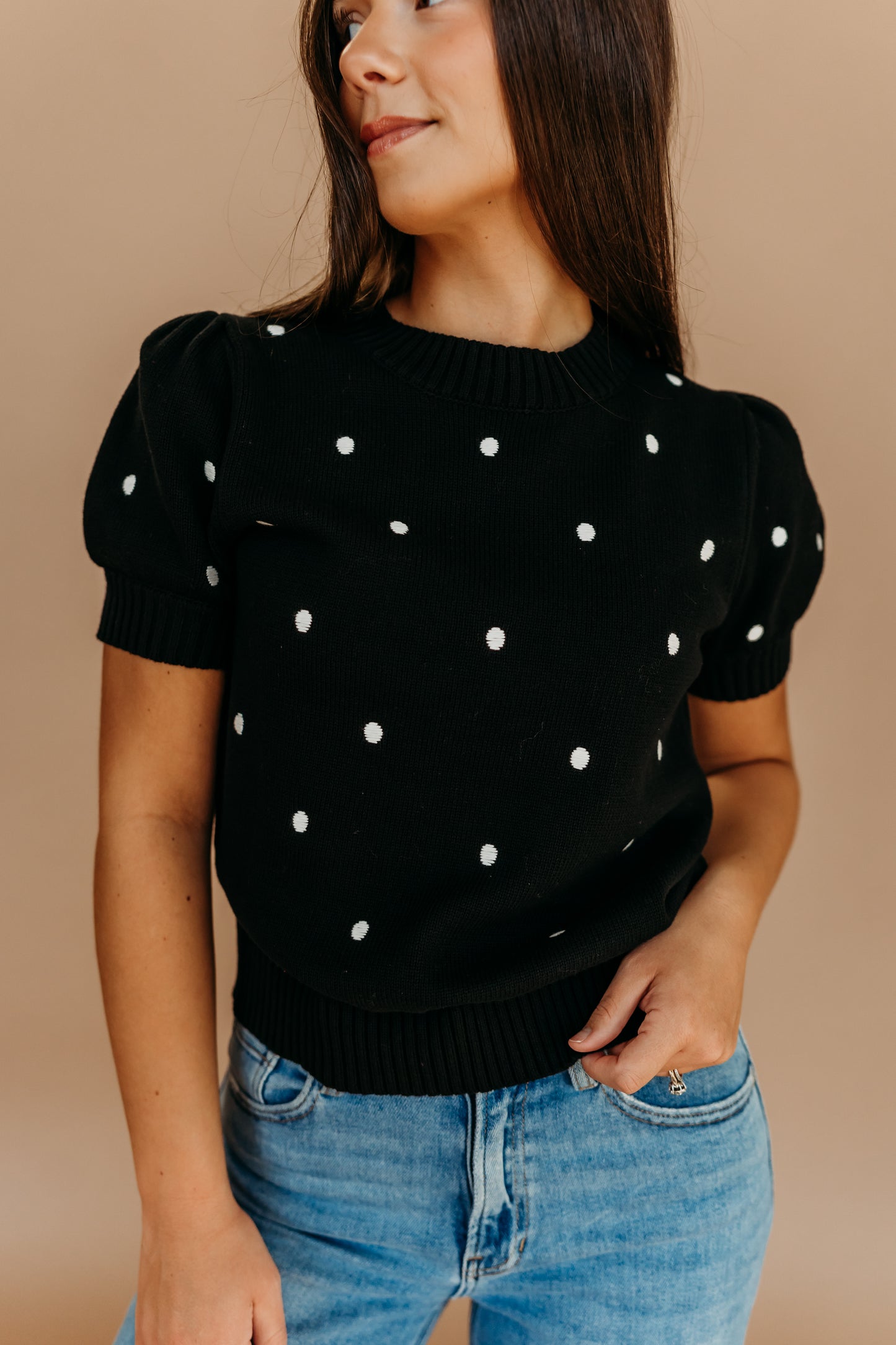THE PEYTON POLKA DOT SWEATER IN BLACK