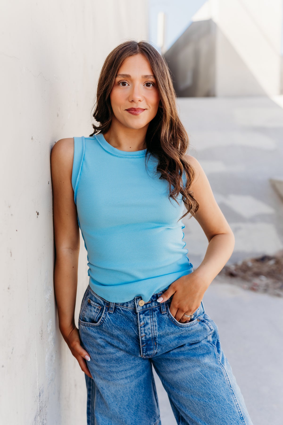 THE LORRAINE SEAM DETAIL TANK IN SKY BLUE