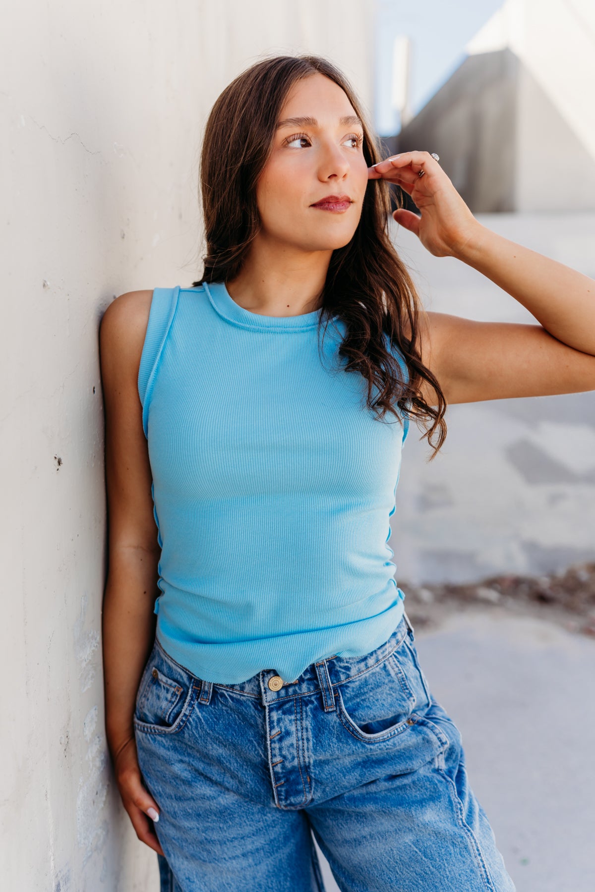THE LORRAINE SEAM DETAIL TANK IN SKY BLUE