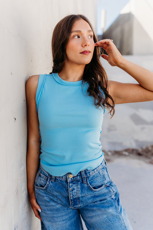THE LORRAINE SEAM DETAIL TANK IN SKY BLUE