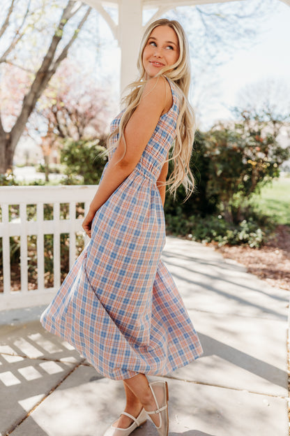 THE SAVANNAH SMOCKED PLAID DRESS IN BLUE