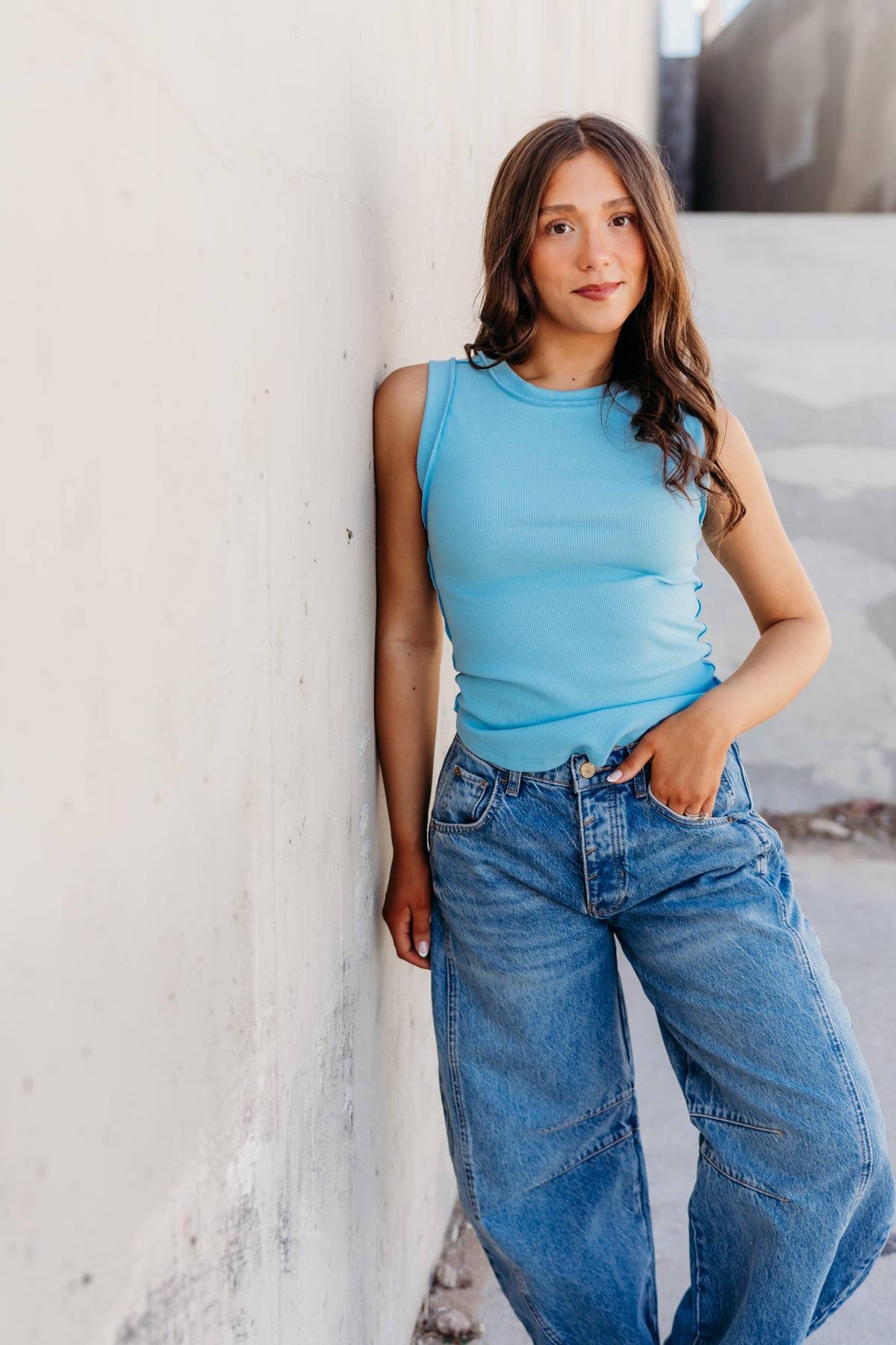 THE LORRAINE SEAM DETAIL TANK IN SKY BLUE