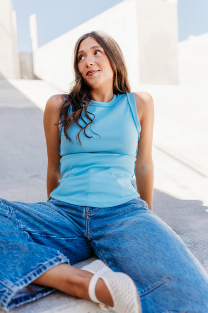 THE LORRAINE SEAM DETAIL TANK IN SKY BLUE