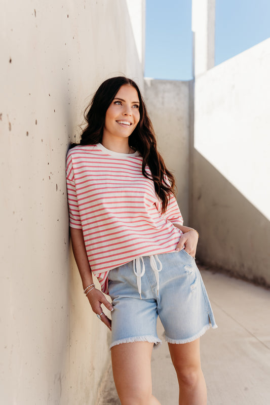 THE AUGUST OVERSIZED STRIPED TEE IN PINK