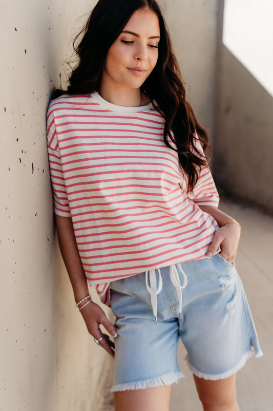 THE AUGUST OVERSIZED STRIPED TEE IN PINK