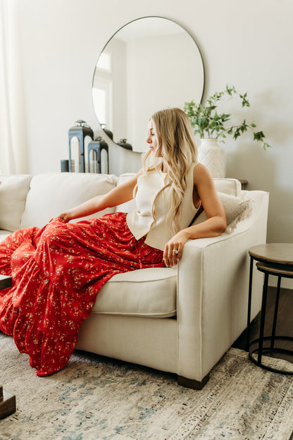 THE LARISSA FLORAL PRINT SKIRT IN RED