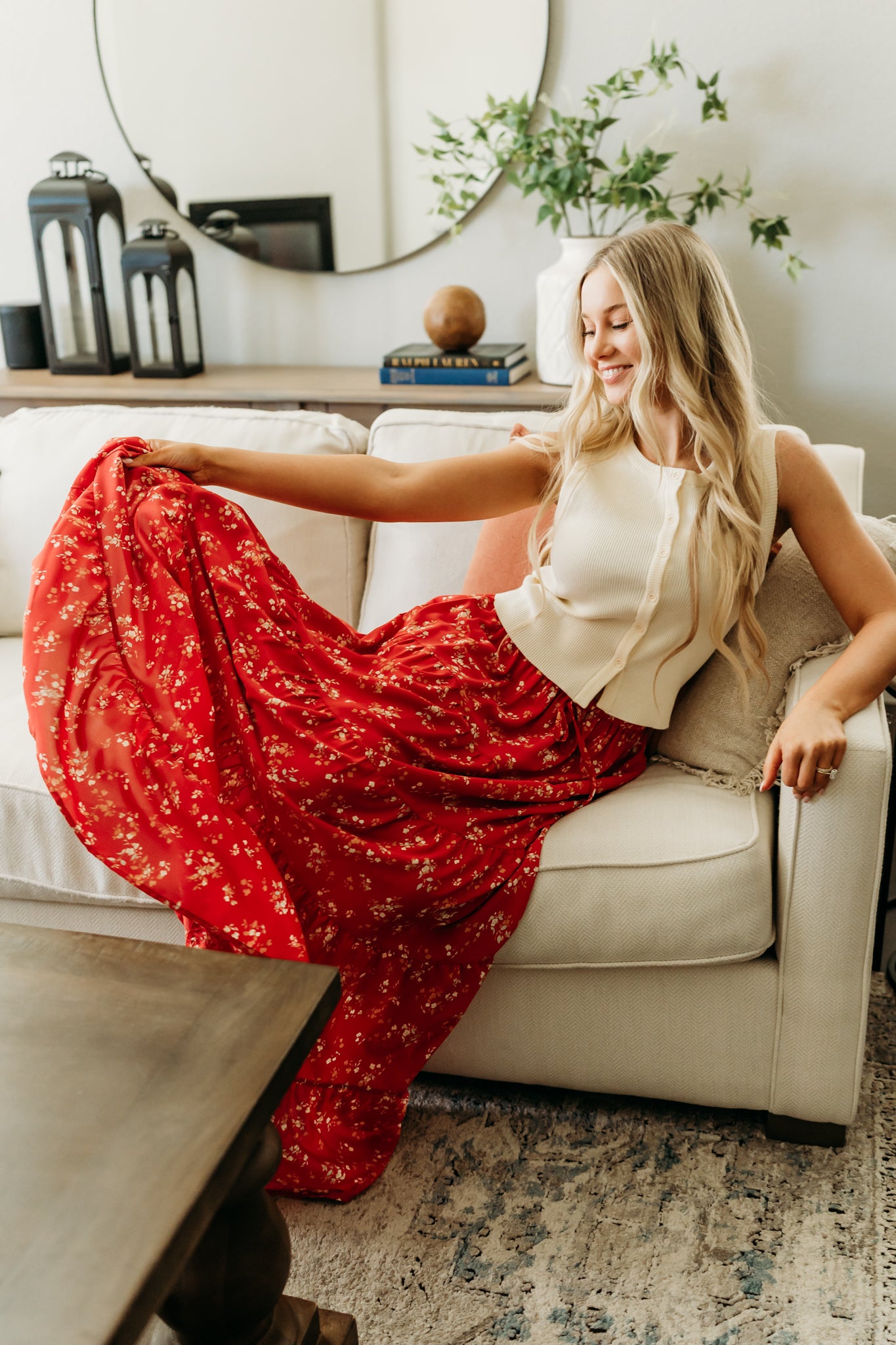 THE LARISSA FLORAL PRINT SKIRT IN RED