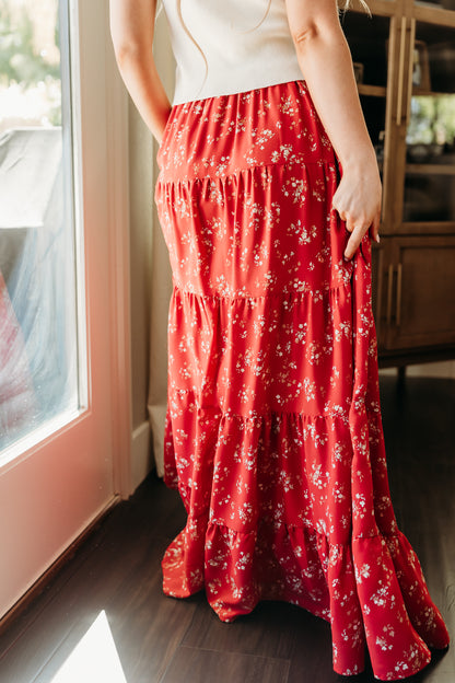 THE LARISSA FLORAL PRINT SKIRT IN RED