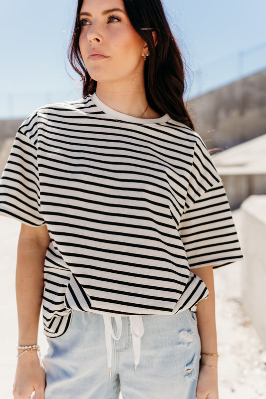 THE AUGUST OVERSIZED STRIPED TEE IN BLACK