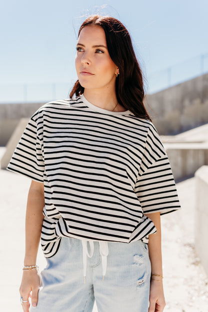 THE AUGUST OVERSIZED STRIPED TEE IN BLACK