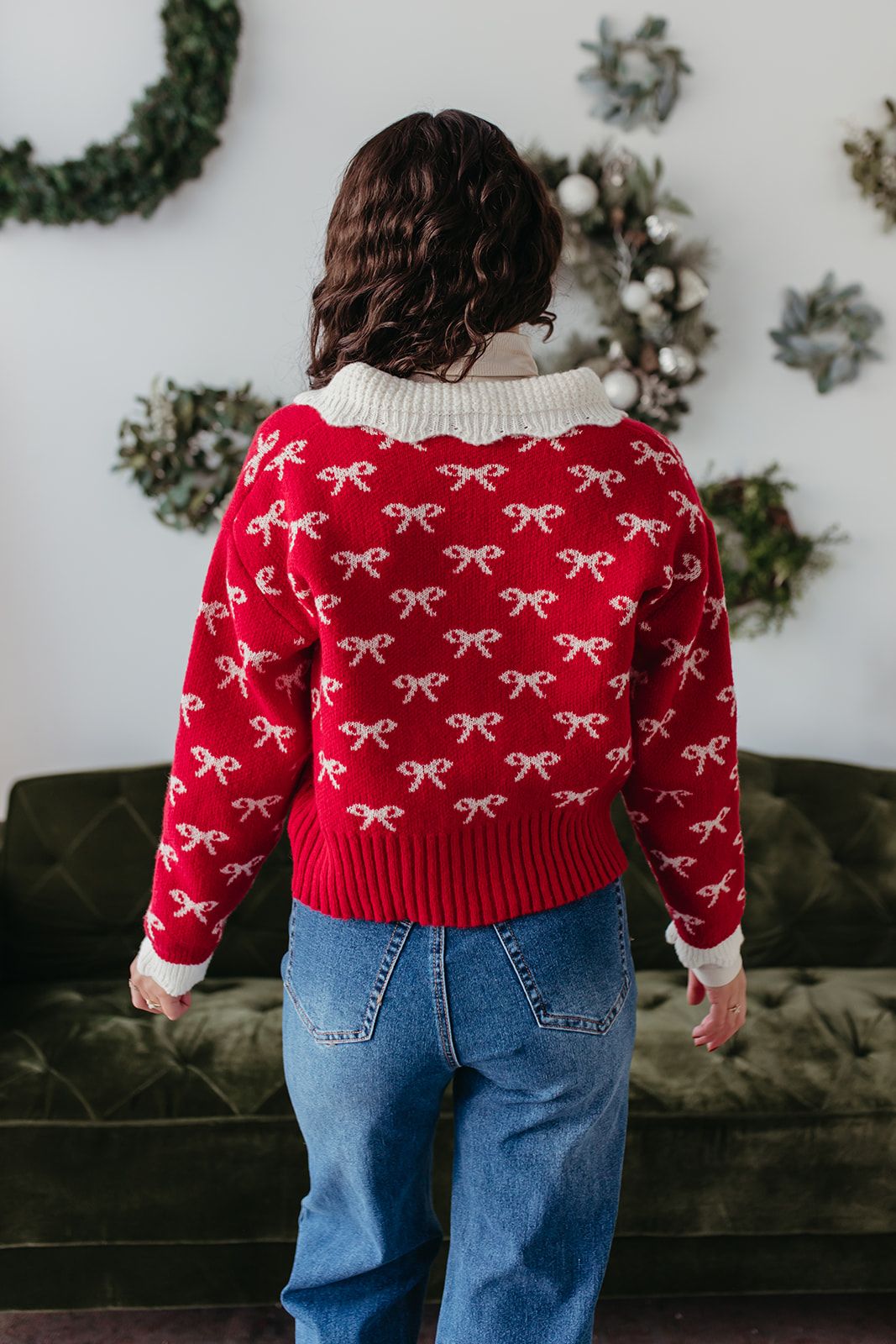 THE CLARRIE CROCHET KNIT CARDIGAN IN RED