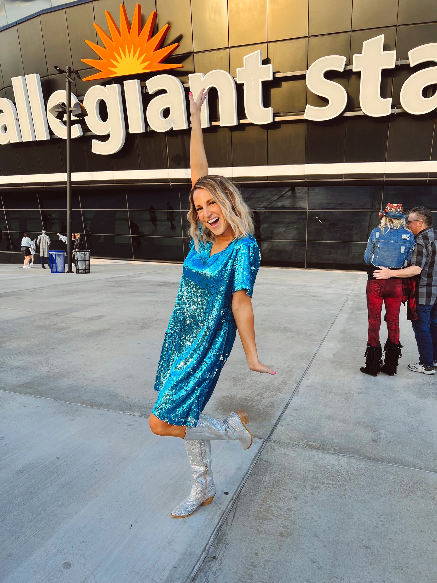THE TAYLOR MIDNIGHT ERA SEQUIN DRESS IN TEAL BY PINK DESERT