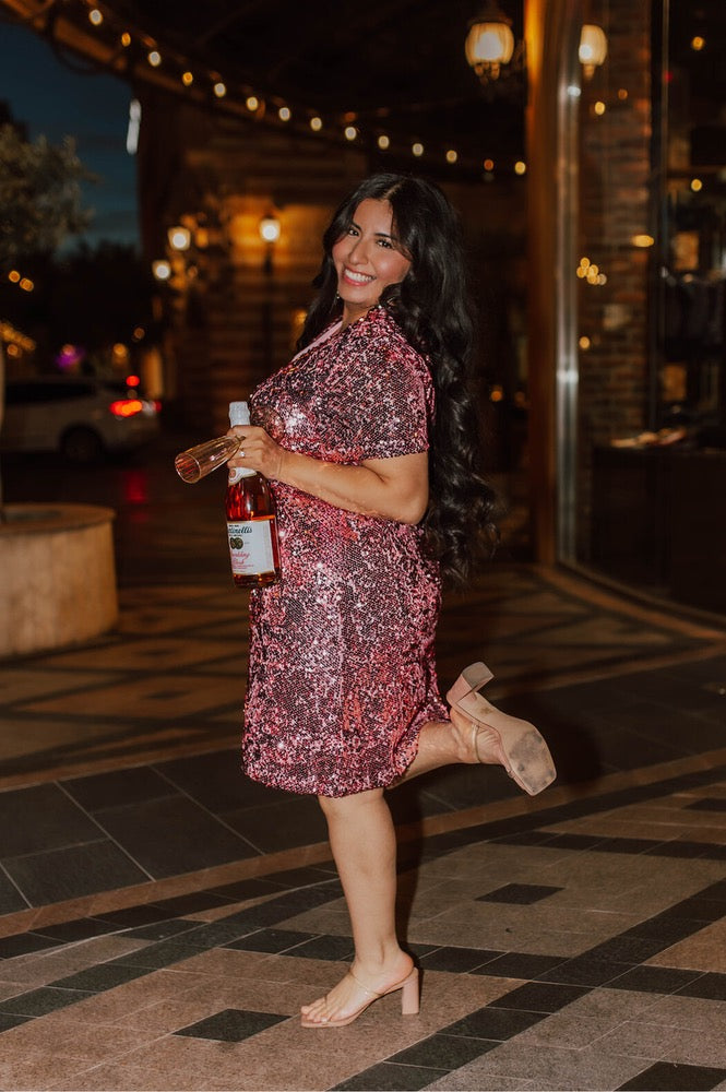 THE SEQUIN SHIFT DRESS IN ROSE BY PINK DESERT