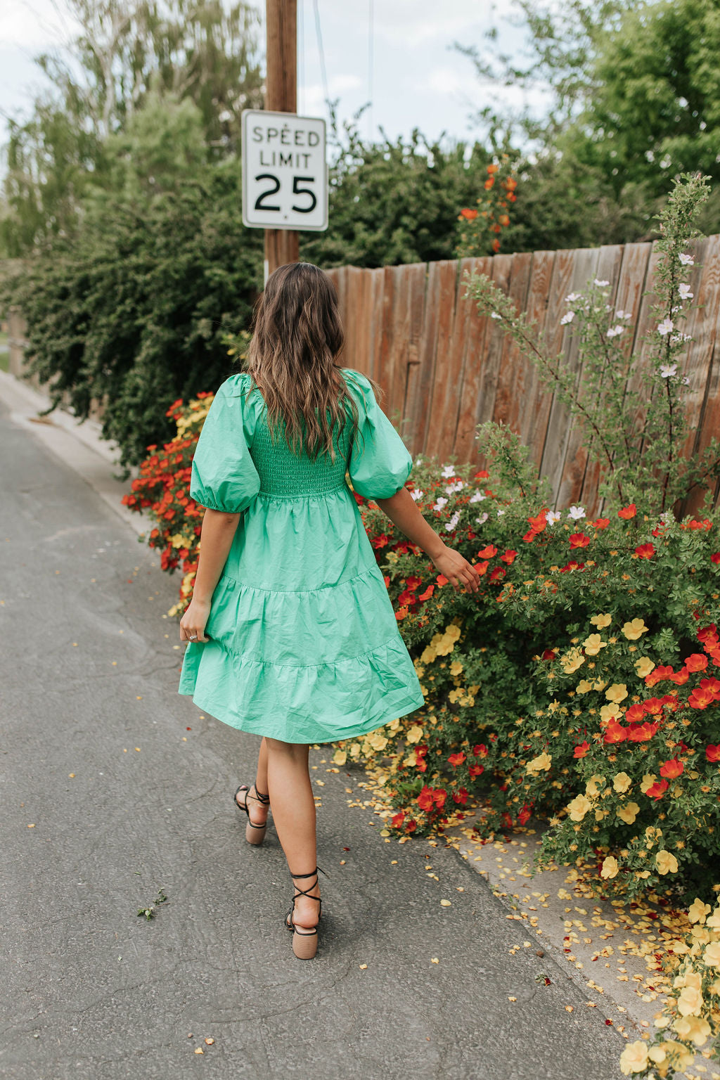 THE ALYSSA SMOCKED DRESS IN KELLY GREEN BY ALYSSA JOHNSON X PINK DESERT