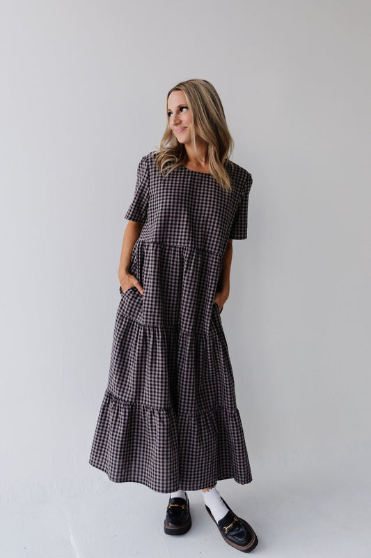 THE GILLIAN GINGHAM TIERED DRESS IN BLACK