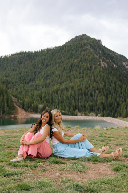 THE NORA FOLD OVER WAIST WIDE LEG SWEATPANT IN TAFFY PINK