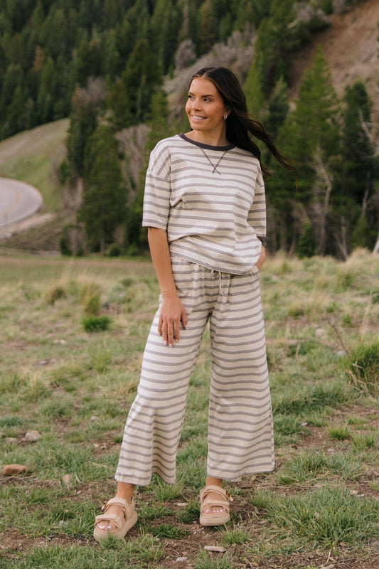 THE CHARITY STRIPED SET IN OAT AND BROWN