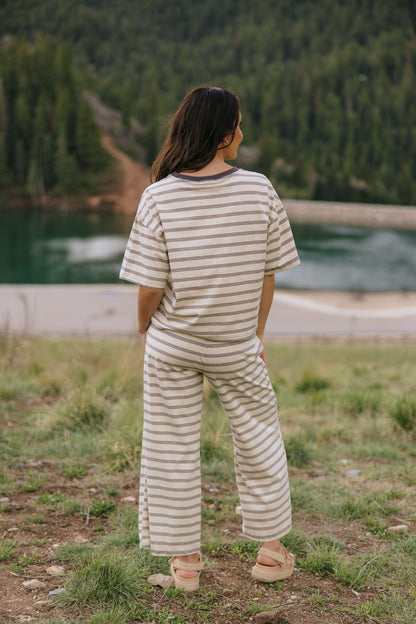 THE CHARITY STRIPED SET IN OAT AND BROWN