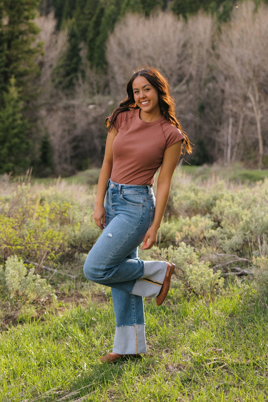 THE POPPY HIGH RISE ANKLE WIDE CUFFED JEANS