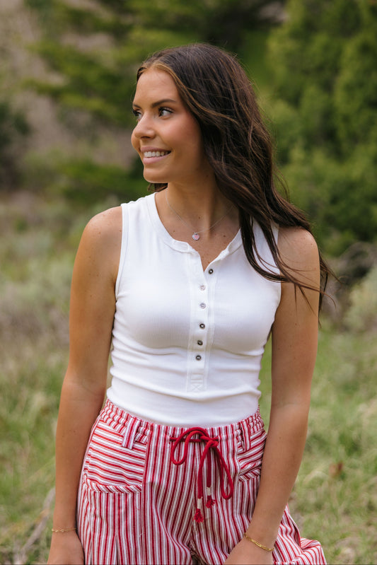 THE ILIA RIBBED HENLEY TANK TOP IN WHITE