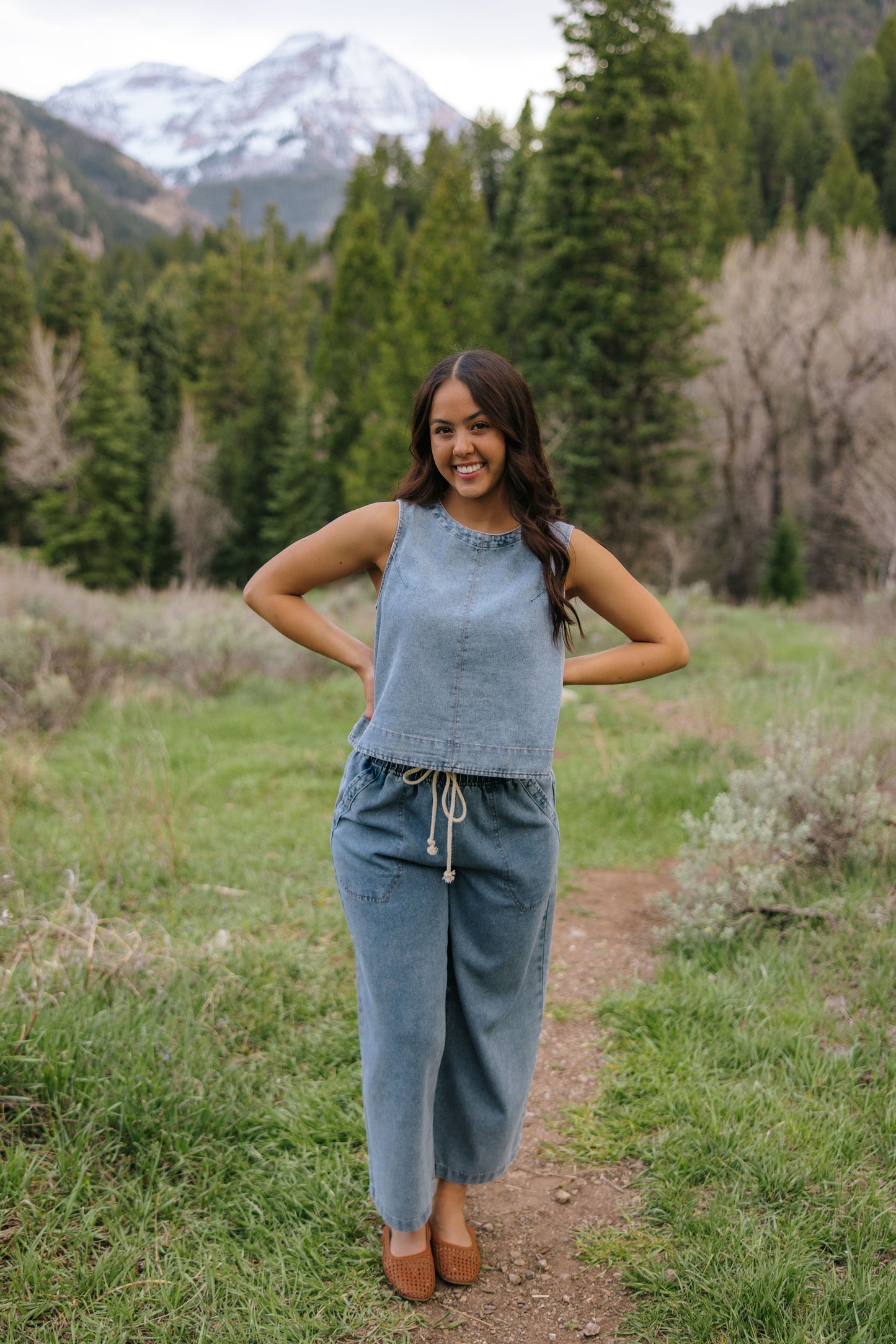 THE SOFIA BUTTON DOWN BACK DENIM TOP