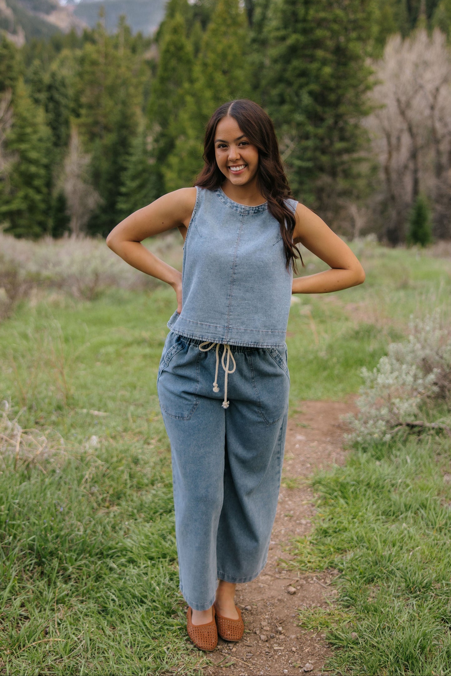 THE SOFIA BUTTON DOWN BACK DENIM TOP