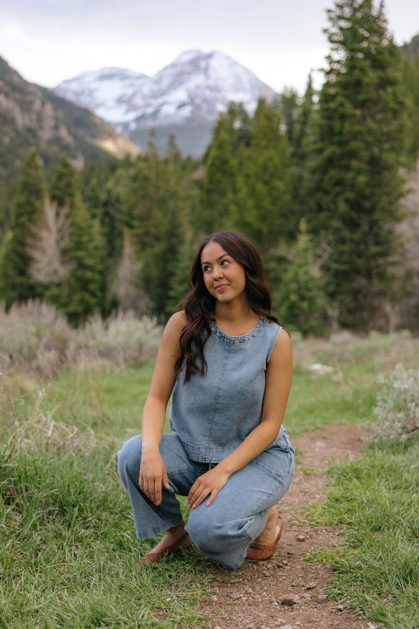 THE SOFIA BUTTON DOWN BACK DENIM TOP
