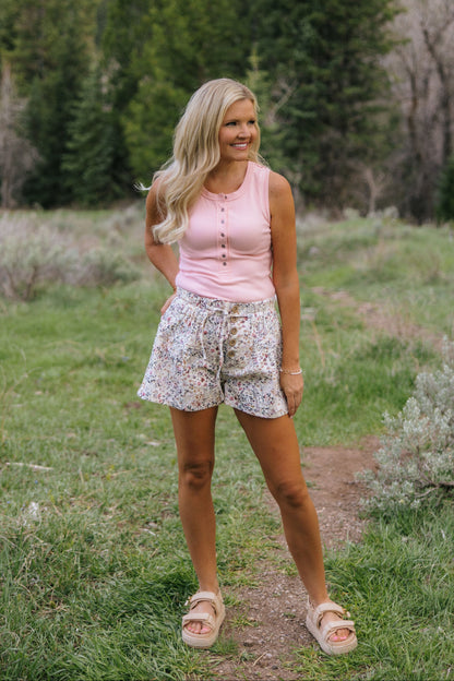 THE ILIA RIBBED HENLEY TANK TOP IN PINK