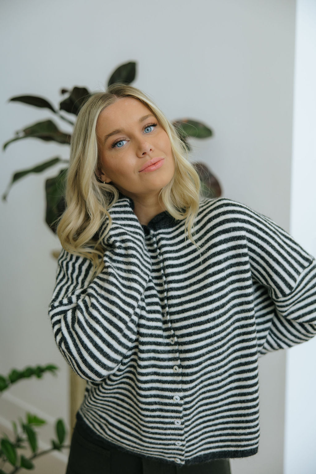 THE CAMPBELL CARDIGAN IN CHARCOAL STRIPE