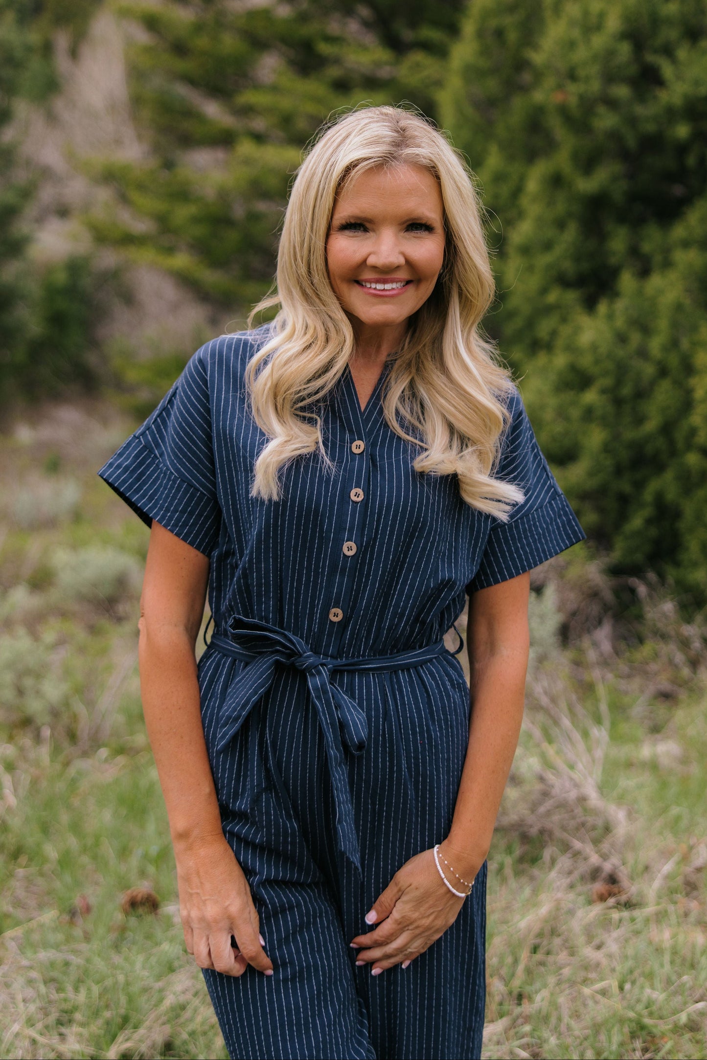 THE EMBER STRIPE JUMPSUIT IN NAVY