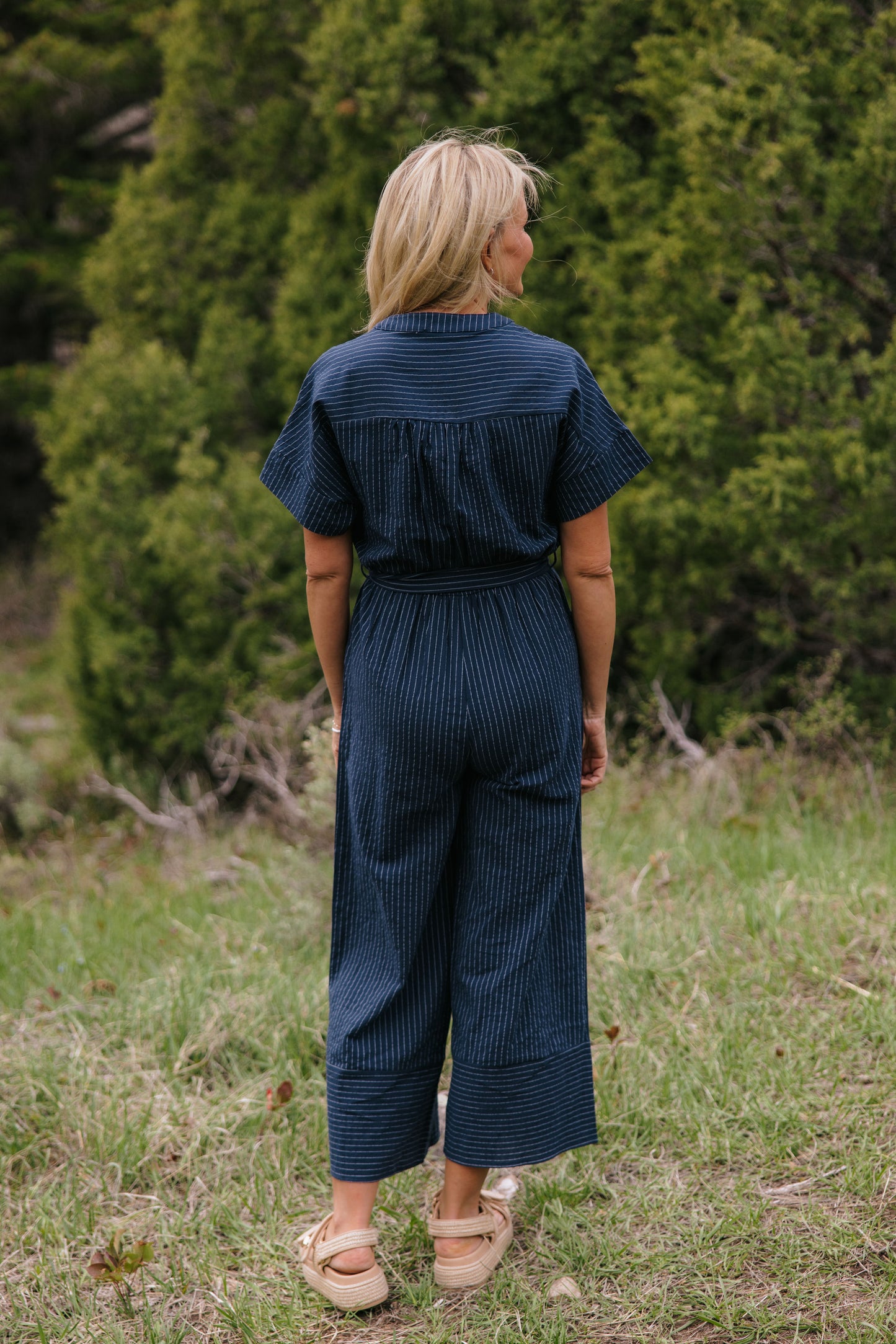 THE EMBER STRIPE JUMPSUIT IN NAVY