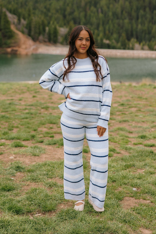 THE AIMIE COZY SWEATER SET IN BLUE STRIPE