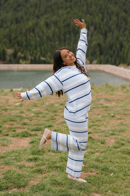 THE AIMIE COZY SWEATER SET IN BLUE STRIPE