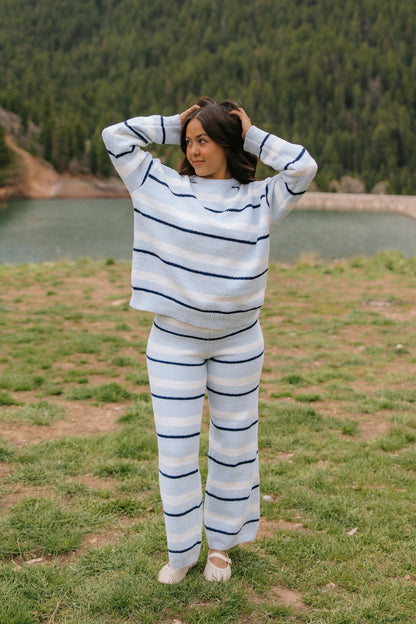 THE AIMIE COZY SWEATER SET IN BLUE STRIPE
