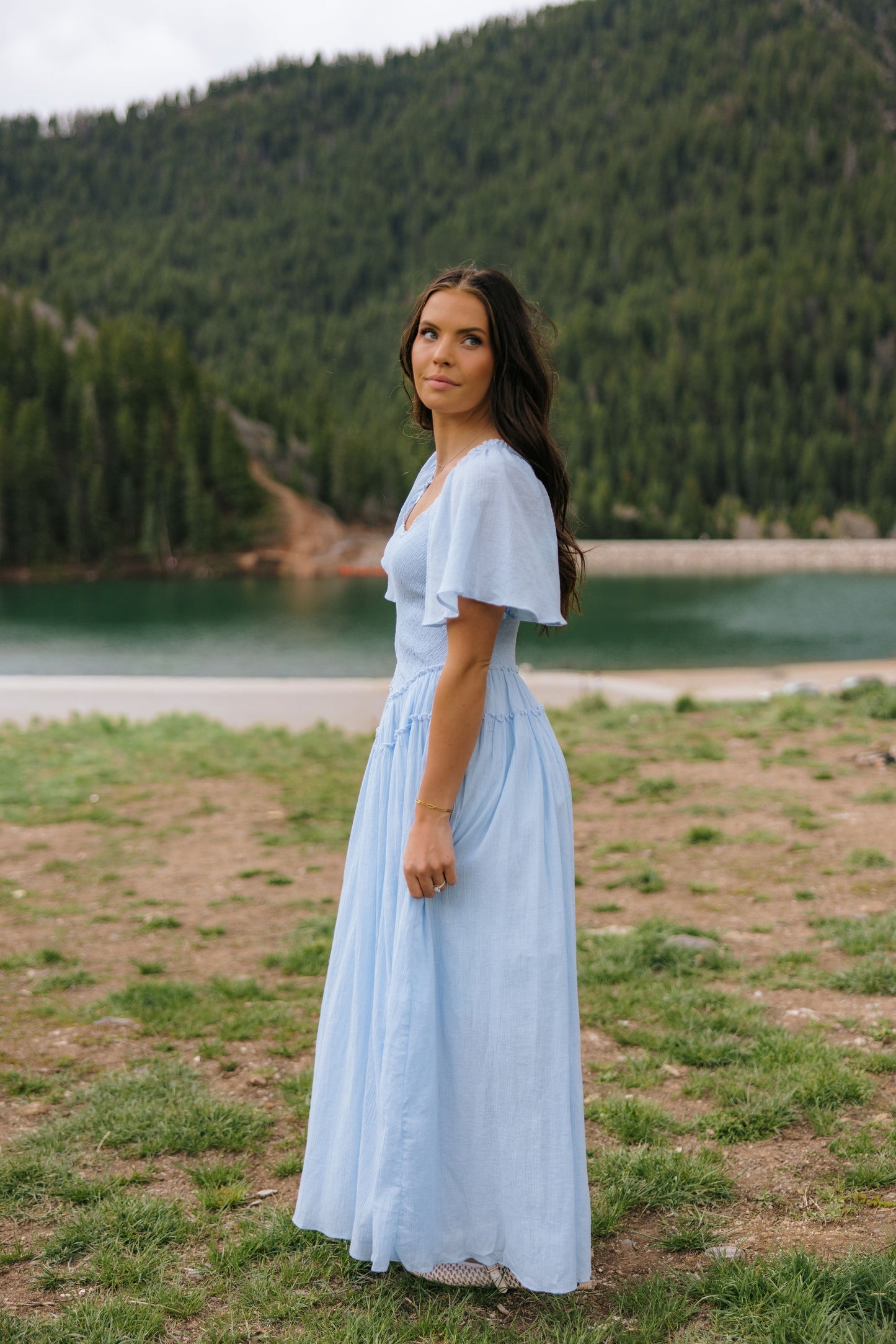 THE AMBER SMOCKED MAXI DRESS IN BLUE