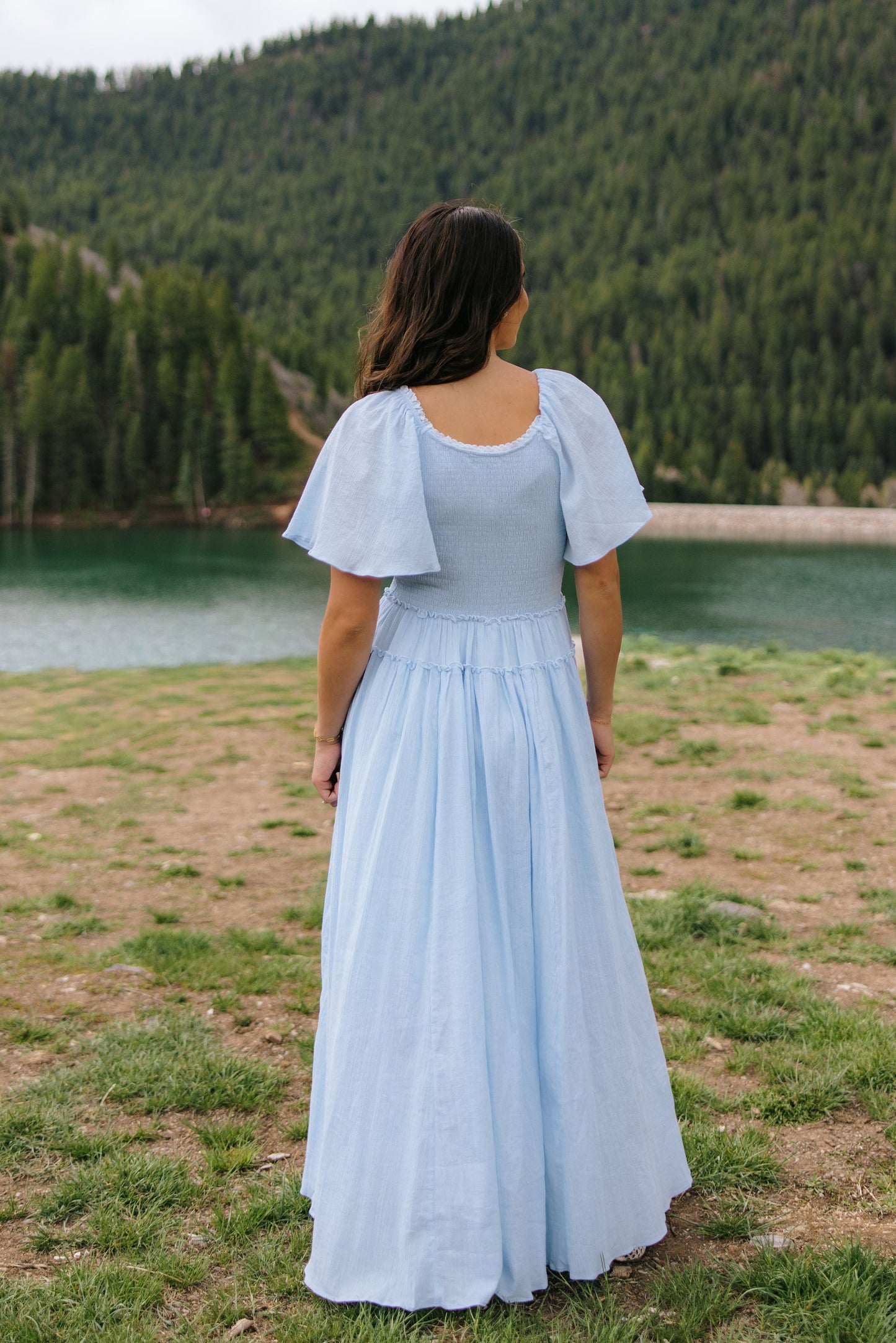 THE AMBER SMOCKED MAXI DRESS IN BLUE