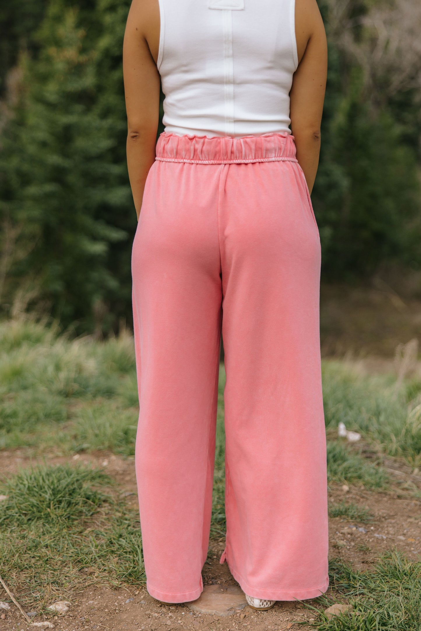 THE NORA FOLD OVER WAIST WIDE LEG SWEATPANT IN TAFFY PINK