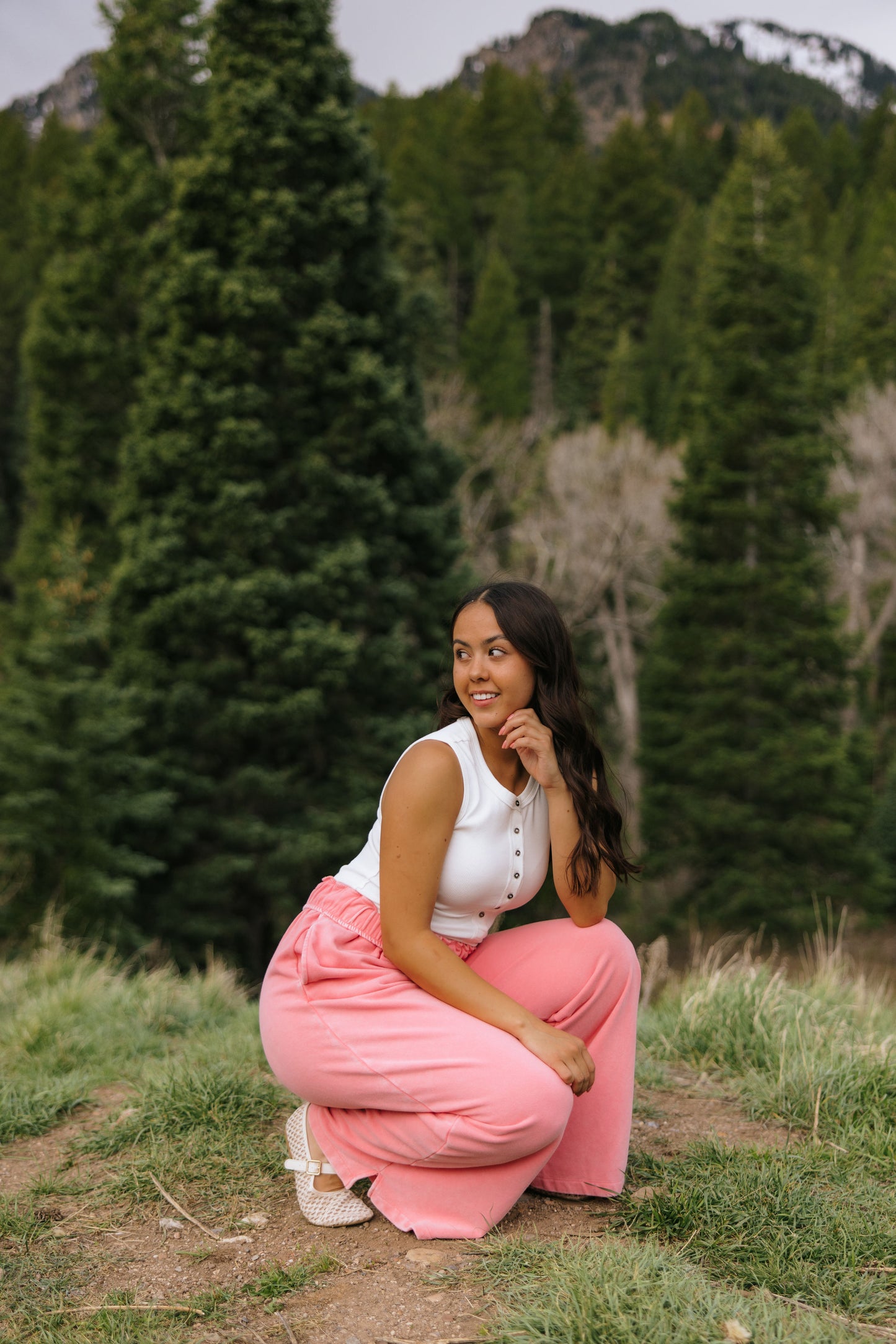 THE NORA FOLD OVER WAIST WIDE LEG SWEATPANT IN TAFFY PINK