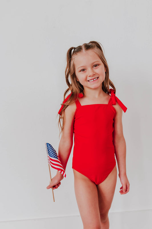 GIRLS KATE TIE STRAP ONE PIECE IN FREEDOM RED BY PINK DESERT