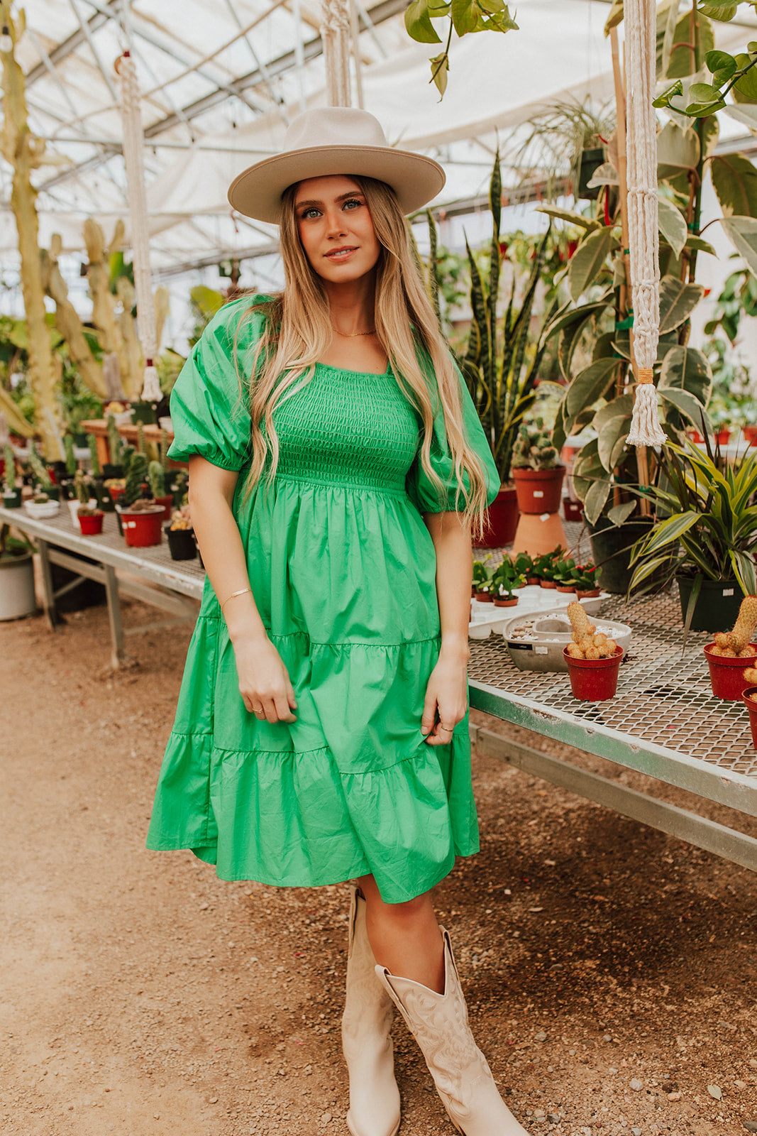 Green smocked dress deals