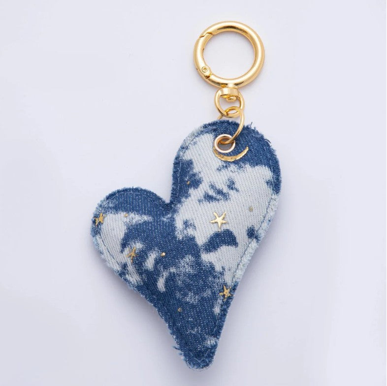 THE DENIM STAR AND MOON HEART BAG CHARM