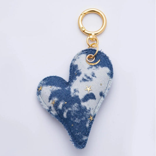 THE DENIM STAR AND MOON HEART BAG CHARM