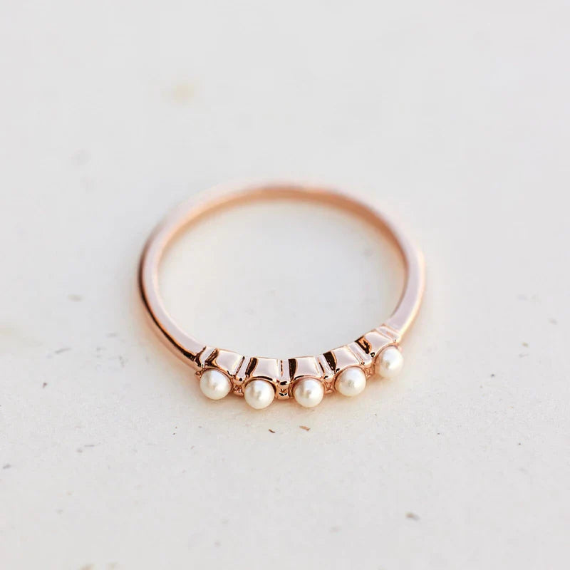 PURA VIDA BIG MINI PEARL PAVE RING IN ROSE GOLD