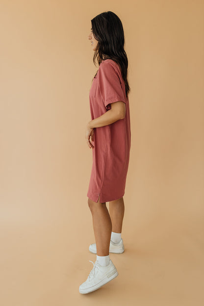 THE EASY DOES IT POCKET T-SHIRT DRESS BY PINK DESERT IN MAUVE