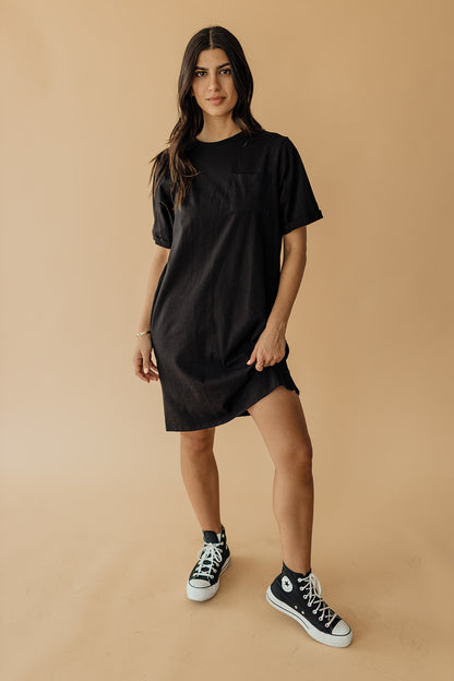 THE EASY DOES IT POCKET T-SHIRT DRESS BY PINK DESERT IN BLACK