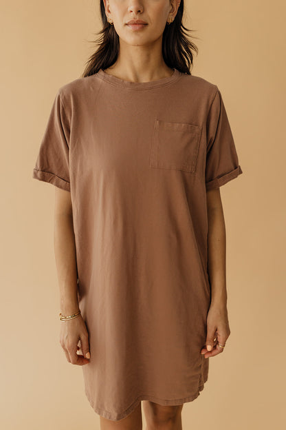 THE EASY DOES IT POCKET T-SHIRT DRESS BY PINK DESERT IN MOCHA